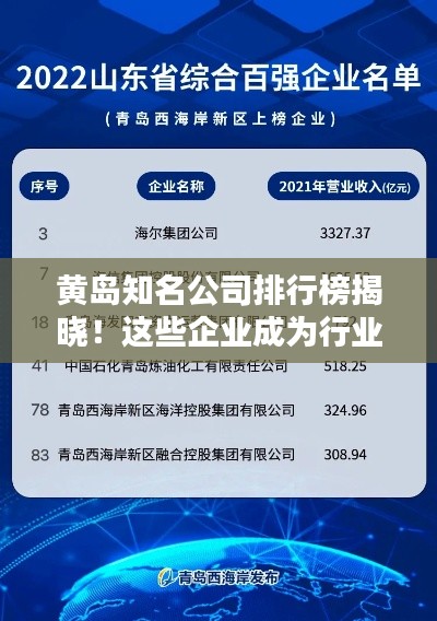 黄岛知名公司排行榜揭晓!这些企业成为行业翘楚!